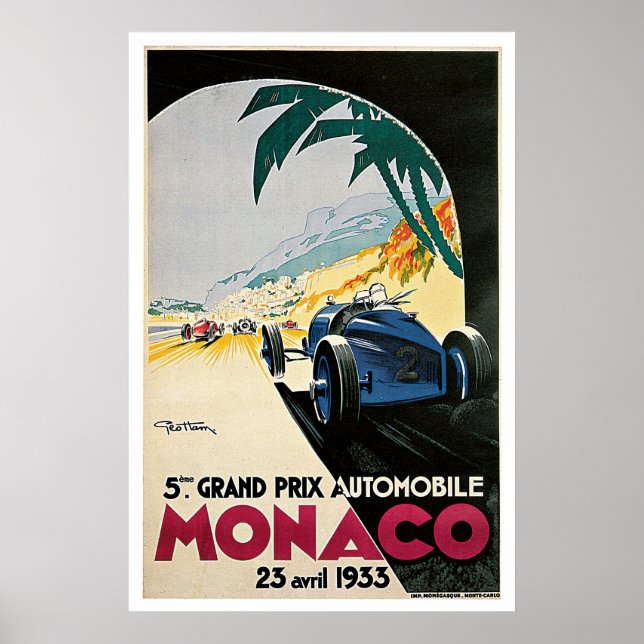 Póster Gran Premio de Mónaco Viaje Automático Vintage (Frente)