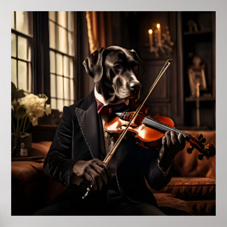 Póster Gran retrato vintage de violín con juego de danés