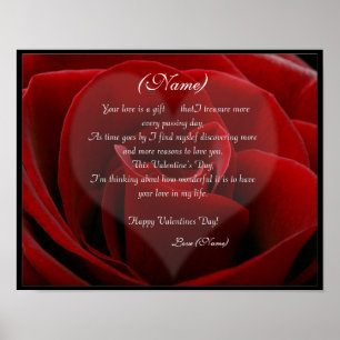 Póster Gran rosa roja y corazón - Personalizados Valentin