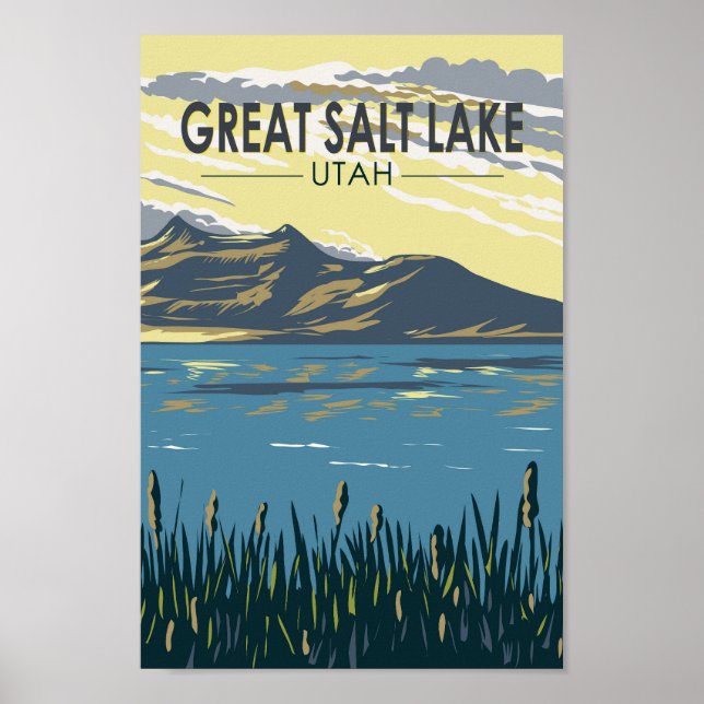 Póster Gran Salt Lake Utah Viaje Art Vintage (Frente)