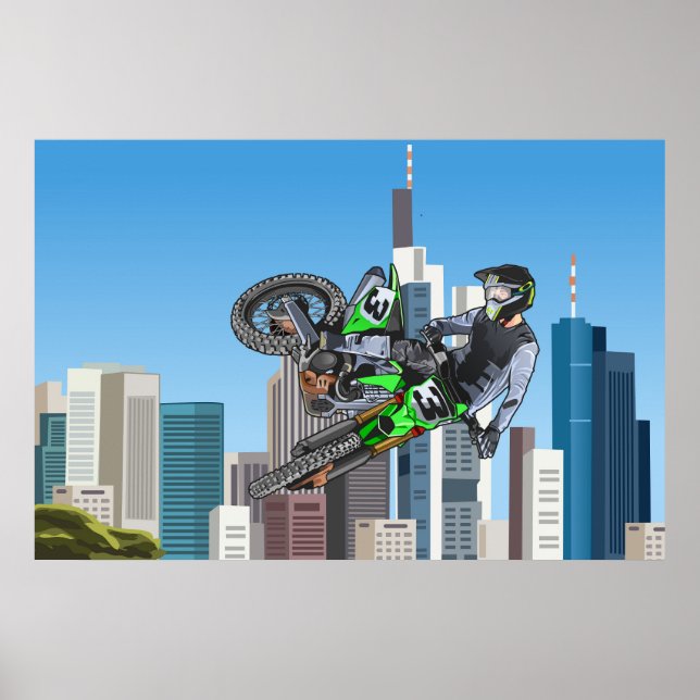 Póster Gran salto de motocross en Nueva York (Frente)