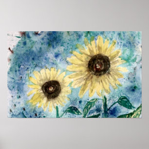 Póster Gran sol, poster de pintura de girasol impreso