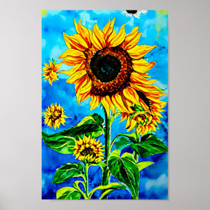 Póster Gran Sunflower Watercoloración