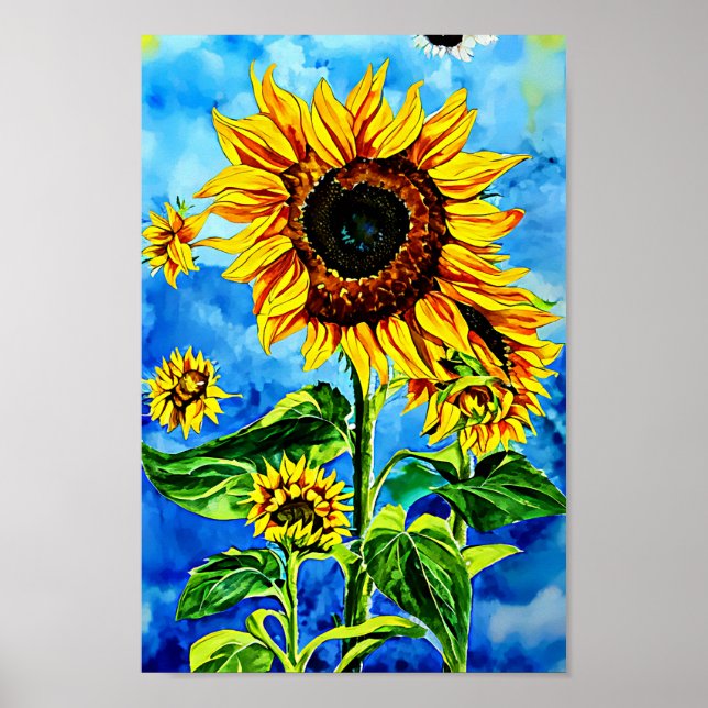 Póster Gran Sunflower Watercoloración (Frente)