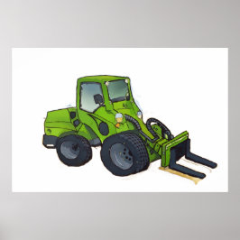 Póster Gran telehandler verde de montacargas