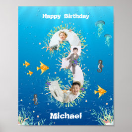 Póster Gran Tercer cumpleaños del collage de fotos bajo e