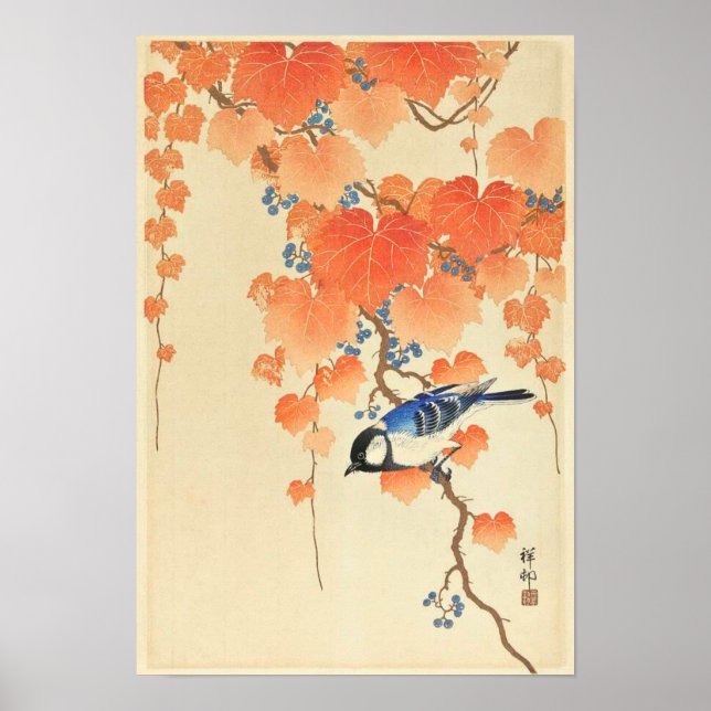 Póster Gran teta en la rama de paulownia - Ohara Koson (Frente)