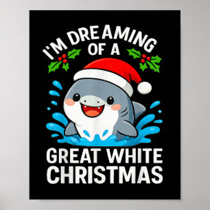 Póster Gran Tiburón Blanco Navidad Funny Santa Fiesta Pu