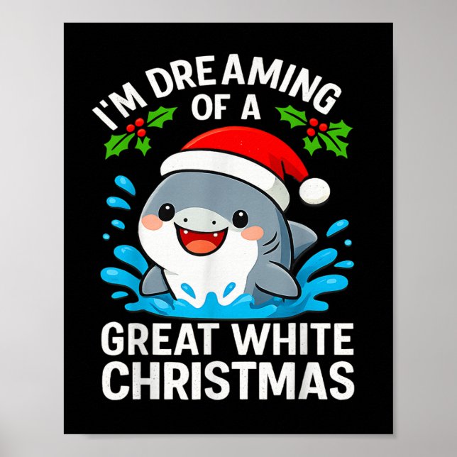 Póster Gran Tiburón Blanco Navidad Funny Santa Fiesta Pu (Frente)