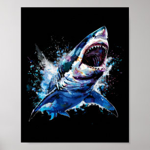 Póster Gran tiburón blanco Scuby Diving Pesca Amante de t