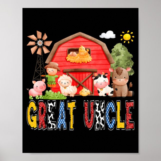 Póster Gran Tío Granja Vaca Cumpleaños Niño Combinación (Frente)