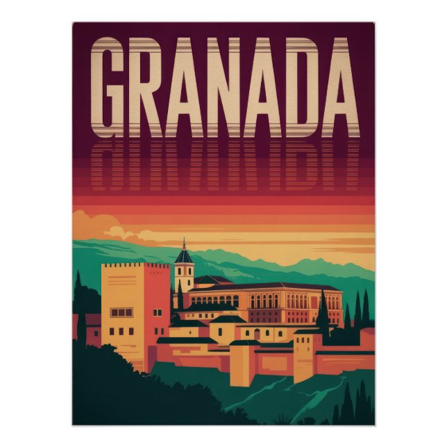 Póster Granada, Alhambra, Spain, Vintage Poster, Sunset (Anverso)