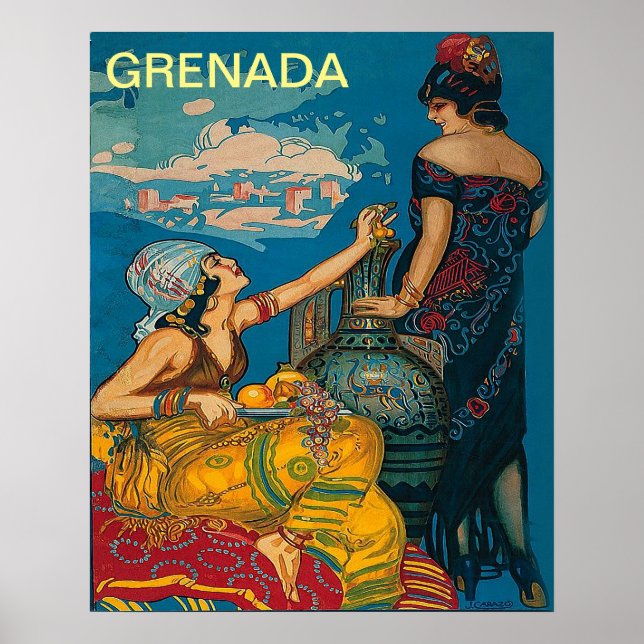 Póster Granada, España, dos chicas, cartel de viaje vinta (Frente)