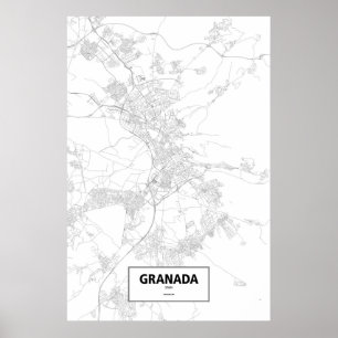Póster Granada, España (negro sobre blanco)