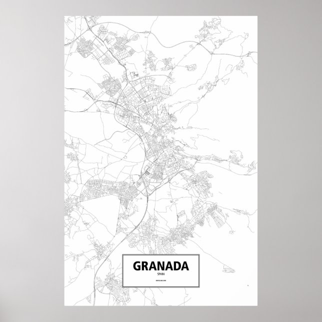 Póster Granada, España (negro sobre blanco) (Frente)