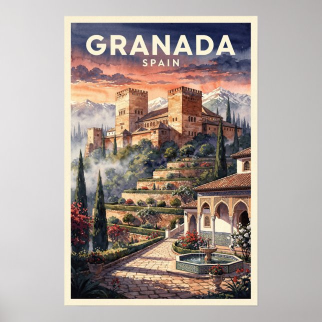 Póster Granada España Viaje Vintage (Frente)