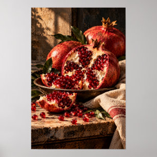 Póster Granadas Rojo Rubí – Naturaleza Muerta de Frutas R