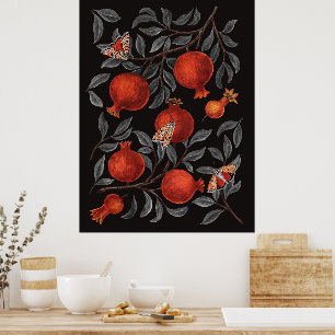 Póster Granadas y polillas Bella en rojo y gris