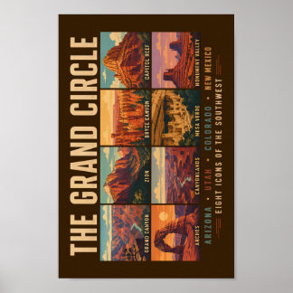 Póster Grand Circle National Parks Landmarks Illustration