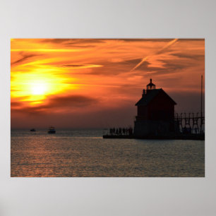 Póster Grand Haven Pier at Sunset