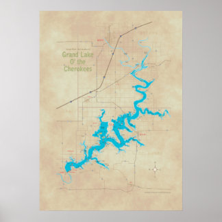 Póster Grand Lake OK map tan 19