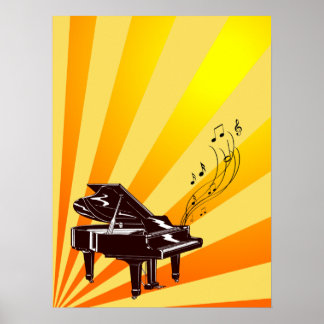 Póster Grand Piano Notes Yellow and Gold