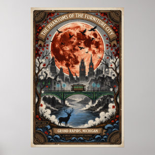 Póster Grand Rapids embrujado, MI Viajes de terror vintag