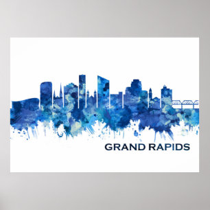 Póster Grand Rapids Michigan Skyline Blue