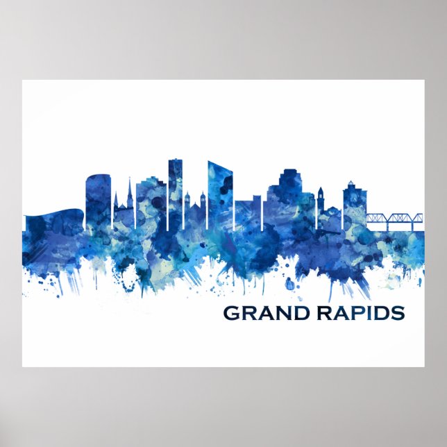 Póster Grand Rapids Michigan Skyline Blue (Frente)