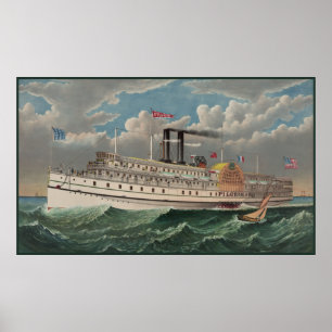 Póster Grand Steamboat Pilgrim Mundos Barco de vapor más 