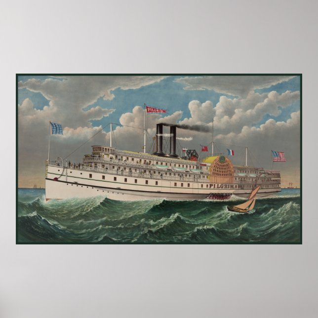 Póster Grand Steamboat Pilgrim Mundos Barco de vapor más  (Frente)