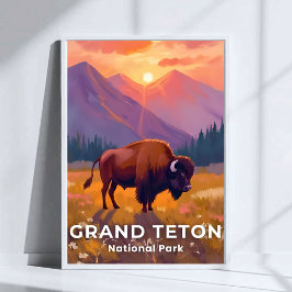 Póster Grand Teton National Park | Bison Wyoming Travel