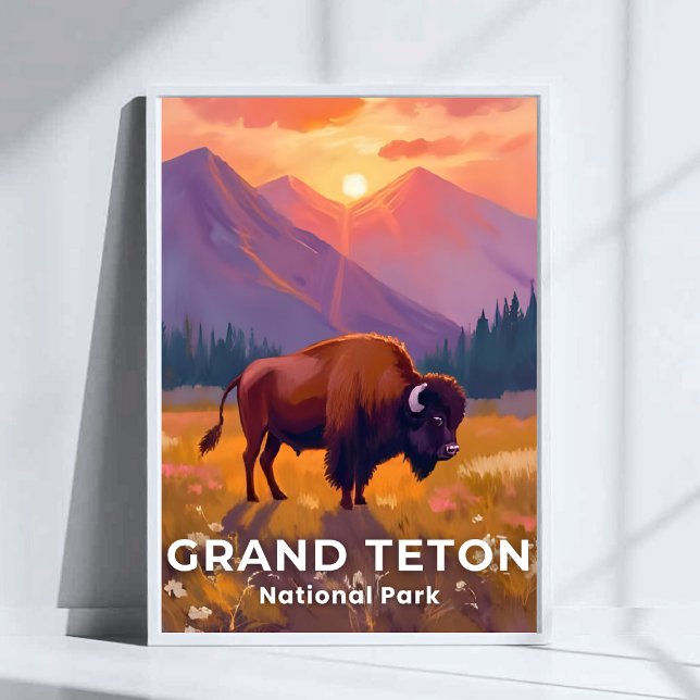 Póster Grand Teton National Park | Bison Wyoming Travel (Subido por el creador)