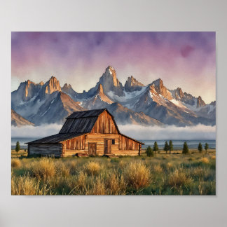 Póster Grand Teton National Park Watercolor Art Print