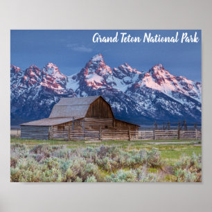 Póster Grand Teton National Park Wyoming Mountains Barn
