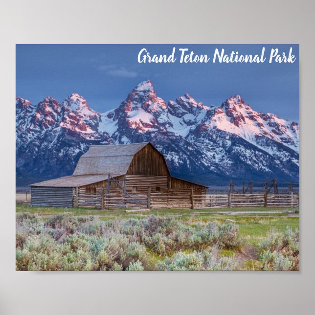 Póster Grand Teton National Park Wyoming Mountains Barn (Frente)