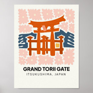 Póster Grand Torii Gate Itsukushima Japón viajes floridos