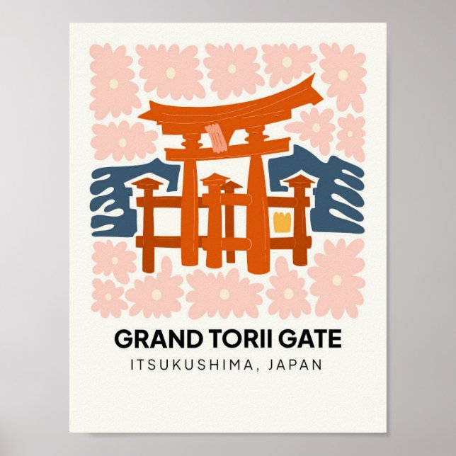 Póster Grand Torii Gate Itsukushima Japón viajes floridos (Frente)