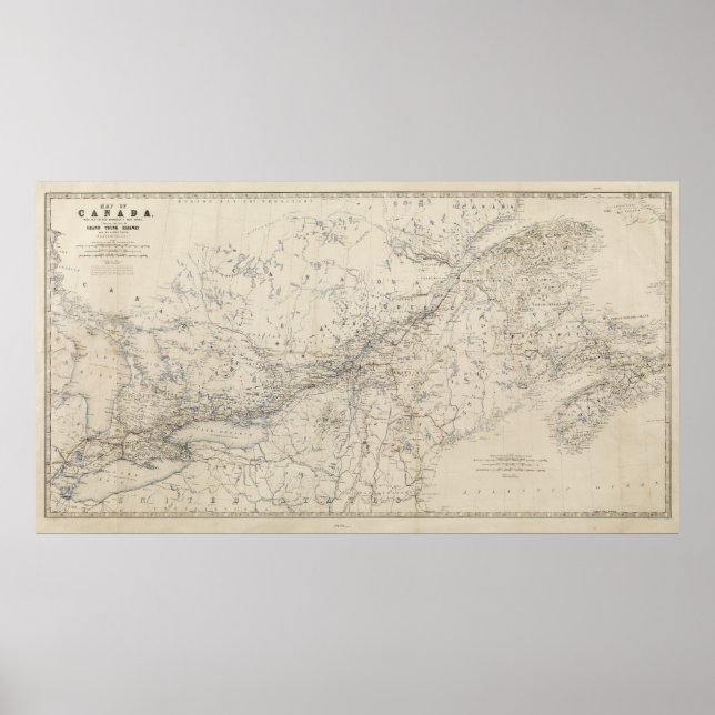 Póster Grand Trunk Railway Map circa 1860 (Frente)