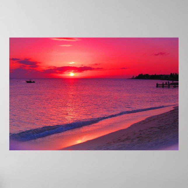 Póster Grande de Playa de Puesta de Sol Tropical (Frente)