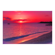 Póster grande de playa de puesta de sol tropical e