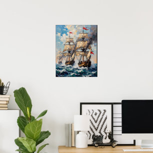 Póster Grandes barcos en un mar embravecido