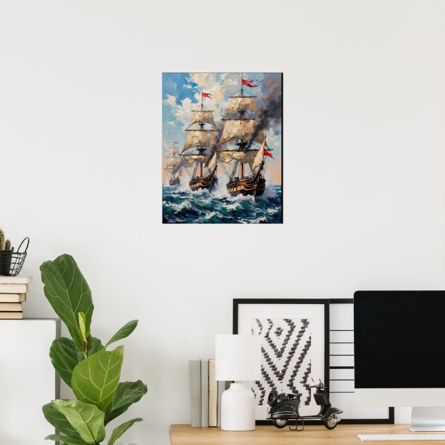 Póster Grandes barcos en un mar embravecido (Oficina en casa)