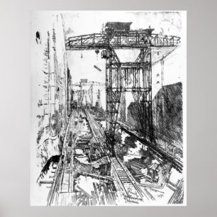 Póster Grandes grullas en la esclusa de Miraflores - Jose