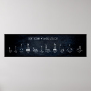 PÓSTER GRANDES LAGOS LIGHTHOUSES BLUEPRINT