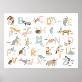 Póster Grandes letras de alfabetos animales niños