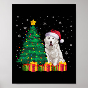 Póster Grandes Pirineos Feo Navidades de Santa Hat ilumin