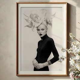 Póster Grandeza en flor: Moda escultural monocroma