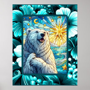Póster Grandioso y caprichoso oso polar Faux Stained Glas