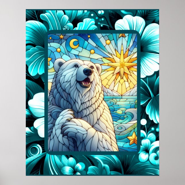 Póster Grandioso y caprichoso oso polar Faux Stained Glas (Frente)